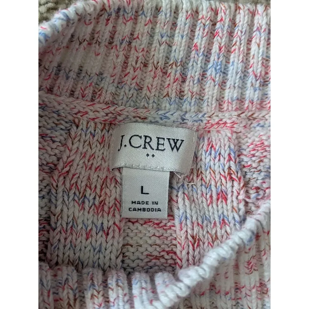 J.Crew Mock Neck Sweater Womens L White-Blue-Red Cotton Nautical Coastal Patriot